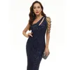 Vestidos casuais mulheres zíper assimétrico preto Sequeins Bodycon Sexy Cut Out Backless Beading Tassel Party Maxi Dress Vestidos Robe