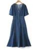 プラスサイズのドレス良質のマーメイドドレス女性2023春夏vネック半袖スプリットデニムワンピース特大のカーブ衣服