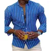 Men's Casual Shirts Unique Men Shirt Bright Color Vertical Striped Lapel Slim Fit Single Breasted Workwear With Long Sleeves For 3