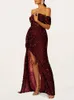 Party Dresses Trumpet / Mermaid Slim Fit Cocktail Ball Dress Sexy Slits And Floor Length Dropped Shoulders Sequined Material Brushed Trail