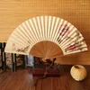 Estatuetas decorativas fã dobrável de mão chinesa bambu portátil ventilatore retro hanfu dança ventilador pano japonês impressão abanicos para