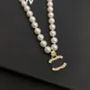 Collier pendentif en laiton plaqué or 18 carats pour femmes, marque de styliste, lettre C ronde, chaîne ras du cou, cristal imitation perle, bijoux de mariage, cadeaux B140