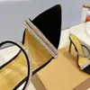 Gianvito Rossi Rhinestone Strip Slippers Sexy Shiny Designer Slides Mules Scuffs Moccasins 105mm High Heel sandals Top Quality Goat Leather Pointed Slipper 35-42