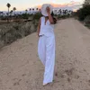 Dwuczęściowe spodnie damskie Summer biały bawełniany lniany zestawy dla kobiet mody kamizelki na rękawie top zbiornikowy i wysoki talia