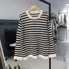 Herrenpullover Ebaihui Pullover fauler Herbst Hollow Out Design Männchen Strick schwarz -weißer Streifen runden Hals Langarm Pullover