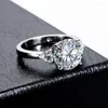 Cluster Rings HTOTOH 4.6 D Color Moissanite S925 Silver Ring 18K Gold Plated Three Stone Engagement Wedding Fine Jewelry