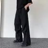 Herrenhosen Männer plissierte Kordelstring Taille Lose lässige, geradlinige Weitbein Fracht Vintage Leinenhose Jogger Jogging Pants Männliche Harem Hose