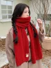 Halsdukar Sticked Women Scarf Winter Ladies Vintage Preppy Style Red Solid Scarve Mujer Foulard Bufanda Wrap Shawl Echarpe Christmas 230815