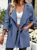 Trench da donna Fashion Fashion for Women Streetwear Long Streetwear Casual Jackets Solid Sheg Neck 2023 Spring Summer