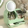 Organizzatore per trucco verde da 1 pc con specchio, vetrine cosmetiche con organizzatore di pennello e rossetto per banconi del bagno, scrivania, comò, accessori per il bagno