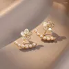 Gestüt Ohrringe Koreanische Mode süßes Temperament Rücken Hänge Perlen Blume Frauen Geschenk Bankett Schmuck 2023