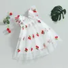 Meisjesjurken Baby Girl Princess Dress Trap Summer Fly Mouw Cherry Print Tule Dress Butterfly Dress R230816