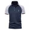 Mens Polos AIOPESON Brand Quality Polo Solid Color Patchwork Shirts for Men Casual Giraffe Embroidery Clothing 230815