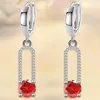 Hoop Ohrringe Vintage Hollow Square Ohrring Red Crystal Round Stone für Frauen mehrfarbiger Zirkon Long Quaste Hochzeit Schmuck Geschenk