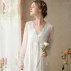 Women's Sleepwear Sweet Lace V-Neck Pajamas Dress Summer Vintage Chinese Butterfly Long Sleeve Nightwear Nightgown Princess