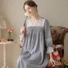 Mulheres do sono feminino Mulheres Princesa Pijama Lace Cotton Sleepshirts Vintage Sweet bordado camisola de camisola