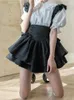 Skirts DEEPTOWN Kawaii Lolita Skirt Women Japanese Fashion High Waist A-line Bow Bandage Vintage Mini Ruffles Suspender Summer