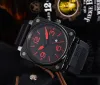 2023 MENS BR Model Sport Rubber Strap Quartz Bell Multifunction Watch Business rostfritt stål MAN ROSS Square Men armbandsur