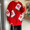 Herrtröjor Pullovers Herrens Autumn New Sweater Casual Academy BF O-Neck Loose Sleeve Youth Sticking Basic Chinese Element Design Z230815