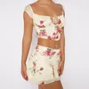 Abiti da lavoro Boho Beach Holiday Outfit Women Vintage Floral Stampa Kind Up Milkmaid Crop Top Wrap Mini Skirt French Romance Set da 2 pezzi