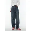 Jeans feminino 2023 Primavera azul de cintura alta feminino de design direto streetwear coreano Moda coreana vintage Baggy Denim Trouser Wide Perguas Pants