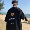 Męskie koszulki T-shirt Summer Men T-shirt bawełniany krótki rękaw okrągła szyja harajuku bioder streetwear luz luźne wierzchołek zbyt duży styl koreański