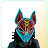 Halloween Cosplay Party Led Light Up Mask Colorful Neon Light El Mask Japanese Anime Fox Mask Glow in the Dark DJ Club Props Y22052697461