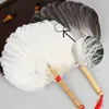 Decorative Figurines Vintage Chinese Style Feather Fan Handmade Ancient Craft Wood Handle Wedding Party Dance Hand Held Decoration