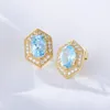 Stud Earrings Sky Blue Topaz Luxury 14K Gold Plated 925 Sterling Silver Jewelry Wholesale Modern Design