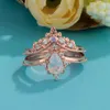 Wedding ringen mode tweedelige ring set dames gesloten maanlicht stenen kroon dubbele laag combinatie