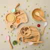 Utensílios de pratos de xícaras 7pcs Bambu Wood Dinosaur Dinosaur Plate Supplies Feeding Feeding Bowt Tableware Bowt BPA BPA Free Baby Born Acessórios 230814