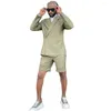 Costumes masculins plage d'été hommes olive vert 1 boutons blazer with short for wedding marié causal wear usofits homme veste pantalon