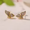 Stud Earrings S925 Sterling Silver Gold-plated Natural Hetian Purple Jade Butterfly Small And Exquisite Female Style