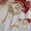 Estatuetas decorativas fã de casamento chinês fã de noiva duplo anel de lado branco decorado com suporte de mão de mão adereços do presente personalizado