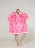Kvinnors sömnkläder Autumn/Winter Flanell Thicked Loose Par Hooded Pullover Pyjamas One-Piece Robe Solid Color High Sense Jacket