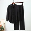 Women's Pants M-5XL Holiday Wide Leg Set Two Piece Women Vintage Boho Maxi Shirt Autumn Casual Loose Work Streetwear 2023 Outfits