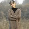 Women's Trench Coats Autumn And Winter Solid Color Wool Knitted Long Coat Cashmere Feminine Style Casual Hooded Cardigan Versatile