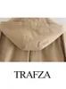Trench de trincheira feminina trafza moda moda elegante manga comprida cor sólida cor sólida casual windbreaker women bolsões de gole de soneta solteira 230814