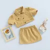 Clothing Sets Summer Fashion Little Girls 2pcs Clothes Sets 1-5Y Solid Turn Down Collar Shirts Tops+Mini Skirts Clothing