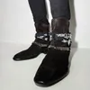 Stivali neri da uomo corti marroni con fibbia floccata e cinturino alla caviglia con punta tonda per affari Zapatos Hombre 230815