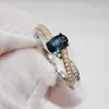 Кластерные кольца 0,5CT Натуральное обручальное кольцо для сапфира для женщины 4 мм 6 мм темно -синяя свадьба 925 Серебряные украшения