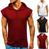 Men's Tank Tops Sleeveless Workout Top Solid Color Bodybuilding Muscle Cut Off Hooded