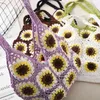 School Bags Casual Sunflower Crochet Tote Bohemian Granny Square Knitted Women Shoulder Bag Handmade Woven Summer Beach Handbags Small