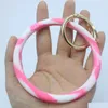 Nyckelringar ins mode monogrammade Sile Wristlet Pink Blue Camouflage Armelets Bangle Keyring Large Circle Keychain Armband Holder DHT53