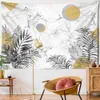 Tapestries Sun Moon Leaf Tapestry Wall Hanging Plant Simple Printing Background Cloth Decor R230815