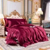 Bedding sets Solid Color Bedding Set with Mulberry Silk Duvet Cover Bed Sheet Pillowcase Luxury Satin Bedsheet King Queen Double Twin Size 230814