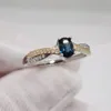 Anillos de racimo anillo de compromiso de zafiro natural 0.5ct para mujer 4 mm 6 mm Boda azul oscuro 925 joyería de plata