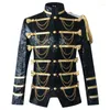 Men's Suits Court Dress Handmake Black Gold Embroidery Velvet Blazer DJ Singers Nightclub Costume Stylish Suit Jacket Stage Military Uniform