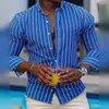 Men's Casual Shirts Unique Men Shirt Bright Color Vertical Striped Lapel Slim Fit Single Breasted Workwear With Long Sleeves For 3