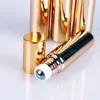 Rolo de vidro com revestimento UV brilhante de 10ml em frasco de perfume, frasco de óleo essencial preto prateado dourado com bola de rolo de aço inoxidável Fkurv